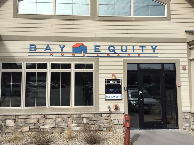 Exterior Cut Letter Building Sign for Bay Equity in Lakeville MN