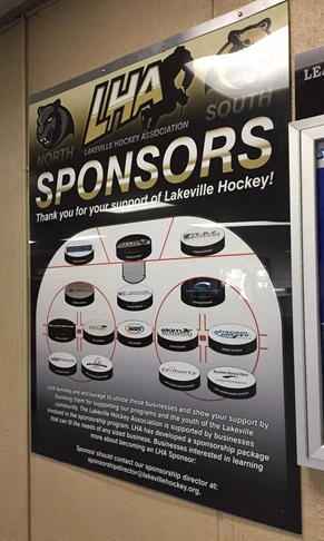 Sponsor Board, Lakeville Hockey Assoc., Acrylic, Reverse Print
