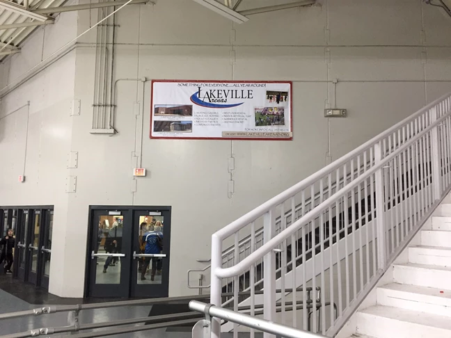 Fabric hanging banner, Lakeville Arenas