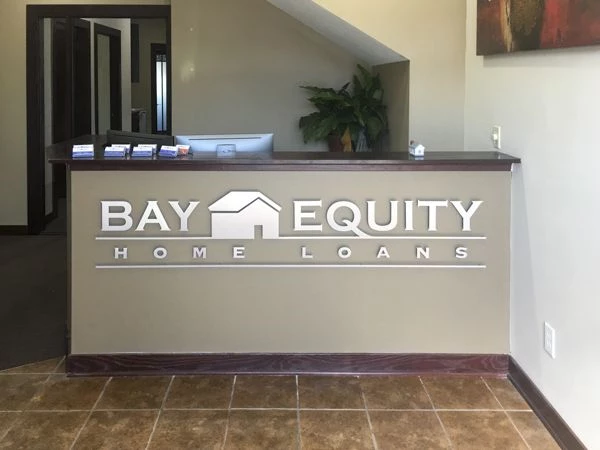 Interior sign, metal cut letters, Bay Equity, Lakeville MN